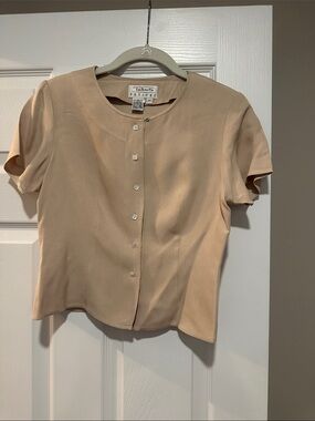 Talbots Petite Short-Sleeve Button-Front Top - Light Beige